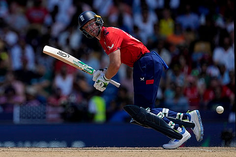 England's captain Jos Buttler plays a shot
